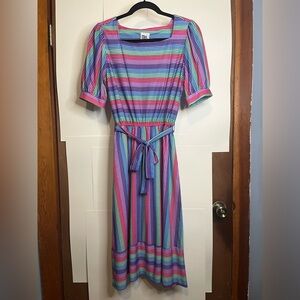 Retro Multicolored Striped Belted Midi Dress Stranger Things Vibes